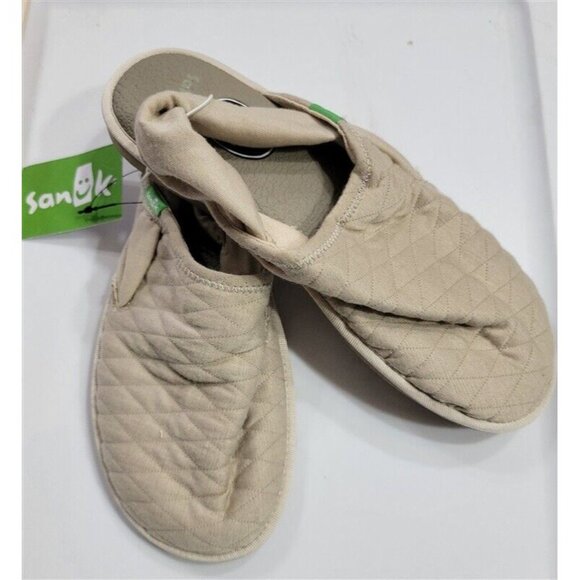 NWT Sanuk 9 Yoga Sling Cruz Quilted Slip On Slingback Flats Clogs Beige 116871 - Picture 2 of 4